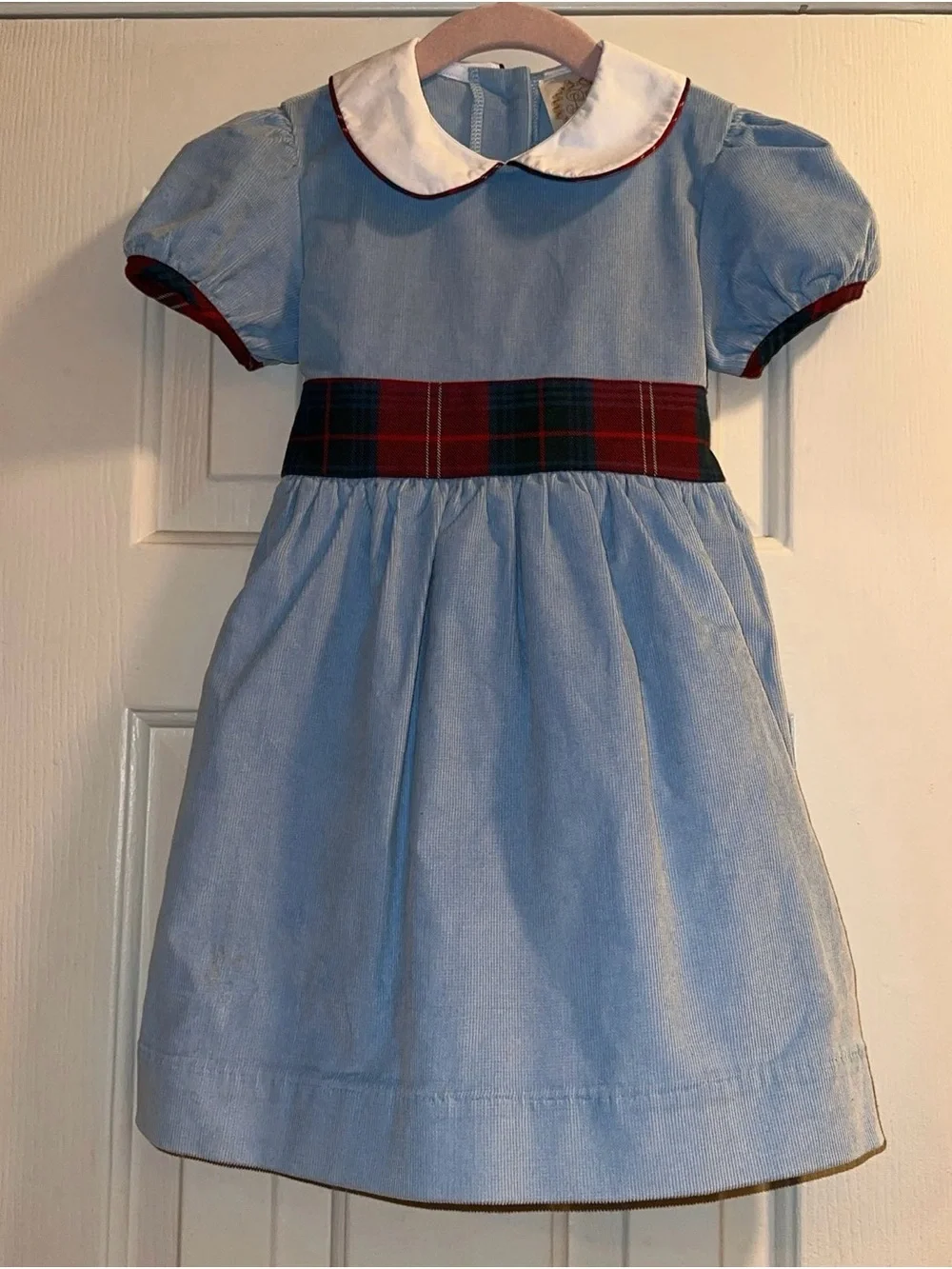 The Beaufort Bonnet Company Light Blue Corduroy Christmas Dress